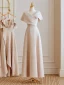 Modest / Simple Khaki Bridesmaid Dresses 2023 A-Line / Princess V-Neck Short Sleeve Backless Floor-Length / Long Bridesmaid Dresses