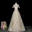 Glitzernden Gold Pailletten Strass Ballkleider 2026 A Linie Off Shoulder Ärmellos Rückenfreies