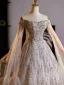 Luxury / Gorgeous Gold Beading Sequins Prom Dresses Ball Gown 2024 Off-The-Shoulder Long Sleeve Backless Floor-Length / Long Prom Formal Dresses