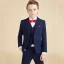 Fashion Navy Blue Plaid Long Sleeve Boys Wedding Suits 2023 6-piece Coat Pants Shirt Tie Vest Wedding