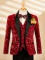 Fall Winter Red Long Sleeve Sequins 6-piece Boys Wedding Suits 2025 Body Jewellery Coat Pants Shirt Tie Vest