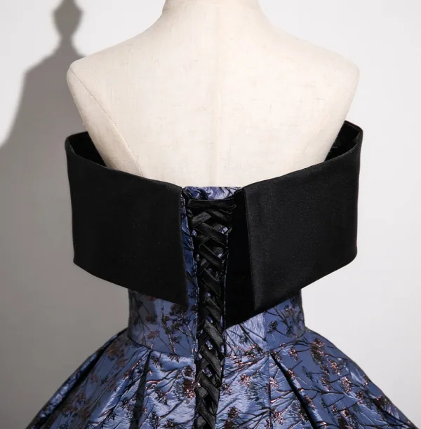 Élégant Violet Impression Robe De Bal 2025 Robe Boule Bustier Noeud Sans Manches Dos Nu Longue Promo Robe De Ceremonie