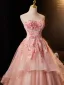 Flower Fairy Blushing Pink Beading Sequins Appliques Prom Dresses 2025 Ball Gown Strapless Sleeveless Backless Floor-Length / Long Formal Dresses