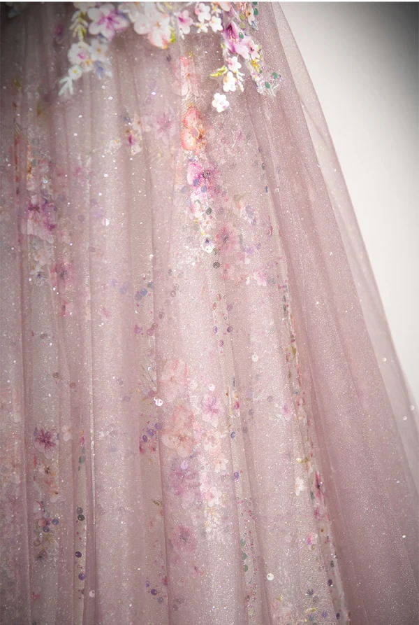 Schöne Rosa Perlenstickerei Applikationen Pailletten Ballkleider 2024 A Linie Off Shoulder Kurze Ärmel Rückenfreies Lange Ball Festliche Kleider