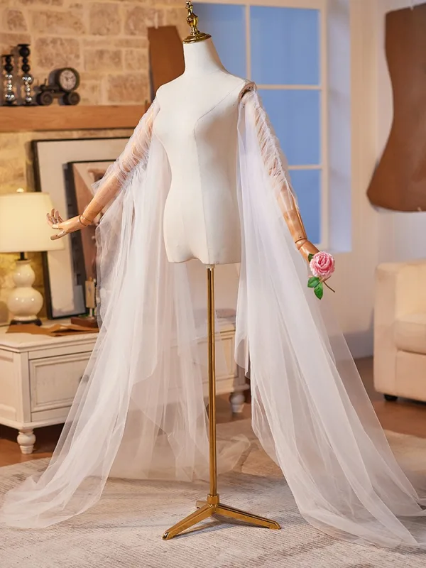 Minimalist White Handmade Tulle Evening Party shawl Accessories 2025
