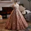 Charming Tan Beading Pearl Sequins Birthday Flower Girl Dresses 2025 Ball Gown Scoop Neck Sleeveless Floor-Length / Long
