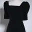 Elegant Black Velvet Prom Dresses 2023 A-Line / Princess Square Neckline Pearl Short Sleeve Backless Formal Dresses Prom Floor-Length / Long