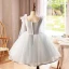 Modest / Simple Grey Birthday Pearl Short Flower Girl Dresses 2024 Ball Gown Scoop Neck Sleeveless Backless