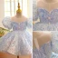 Sparkly Sky Blue Laser Sequins Birthday Short Sleeve Flower Girl Dresses 2022 Ball Gown Scoop Neck Puffy Short Flower Girl Dresses