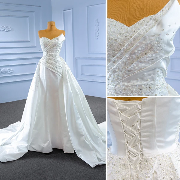 Haut de Gamme Ivoire Trompette / Sirène Corset Robe De Mariée 2023 Bustier Perlage Perle Paillettes Sans Manches Dos Nu Tribunal Train Mariage