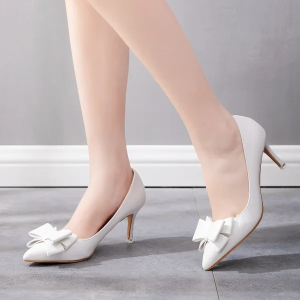 Chic / Belle Blanche Noeud Promo Escarpins 2022 7 cm Talons Aiguilles À Bout Pointu Escarpins Talons Hauts