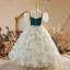 Chic / Belle Vert Foncé Floral Promo Robe Ceremonie Fille 2022 Robe Boule Col Haut Perlage Perle En Dentelle Fleur Gonflée Manches Courtes Longue Robe Ceremonie Fille