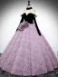 Audrey Hepburn Style Lavender Appliques Prom Dresses 2024 Ball Gown Off-The-Shoulder Long Sleeve Backless Sweep Train Prom Formal Dresses