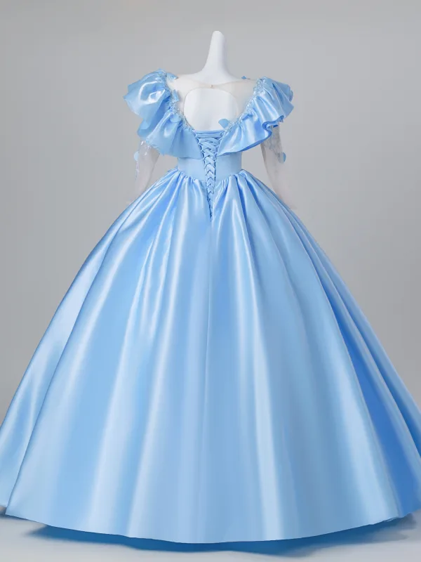 Elegant Sky Blue Beading Sequins Lace Flower Prom Dresses 2026 Ball Gown Scoop Neck 3/4 Sleeve Backless Floor-Length / Long Formal Dresses Elegant Sky Blue Beading Sequins Lace Flower Prom Dresses 2026 Ball Gown Scoop Neck 3/4 Sleeve Backless Floor-Length / Long Formal Dresses