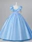 Ethereal Sky Blue Beading Sequins Appliques Satin Prom Dresses 2026 Ball Gown Scoop Neck 3/4 Sleeve Backless