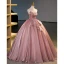 Simple Rose Sombre Organza Robe De Bal 2023 Robe Boule Bustier Sans Manches Dos Nu Longue Promo Robe De Ceremonie