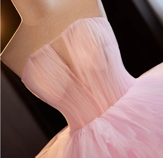Charmant Rougissant Rose Volants en Cascade Volants Robe De Bal 2024 Robe Boule Bustier Sans Manches Dos Nu Train De Balayage Promo Robe De Ceremonie