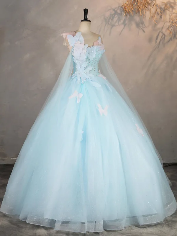 Chic / Beautiful Sky Blue Beading Sequins Appliques Prom Dresses 2025 Ball Gown Scoop Neck Sleeveless Backless Floor-Length / Long Formal Dresses