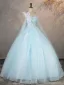 Chic / Beautiful Sky Blue Beading Sequins Appliques Prom Dresses 2025 Ball Gown Scoop Neck Sleeveless Backless Floor-Length / Long Formal Dresses