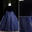 Vintage / Retro Navy Blue Suede Birthday Flower Girl Dresses 2022 Ball Gown Scoop Neck Long Sleeve Sequins Floor-Length / Long Flower Girl Dresses