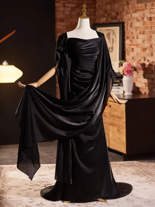 Audrey Hepburn Stil Sexet Sorte Fløjl Selskabskjoler Gallakjoler 2024 Havfrue Stropløs Ærmeløs Halterneck Feje tog Selskabs Kjoler