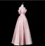 Chic / Beautiful Blushing Pink Pearl Satin Prom Dresses 2025 A-Line / Princess Off-The-Shoulder Short Sleeve Backless Floor-Length / Long Formal Dresses