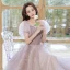 Chic / Beautiful Lavender Rhinestone Prom Dresses 2022 A-Line / Princess Square Neckline Puffy Short Sleeve Backless Floor-Length / Long Formal Dresses