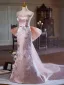 Chic / Belle Rougissant Rose En Dentelle Fleur Robe De Soirée 2024 Trompette / Sirène Bustier Sans Manches Dos Nu Noeud Train De Balayage Soirée Robe De Ceremonie