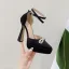 Charmant Noire Soirée Faux Diamant Noeud Sandales Femme 2023 Bride Cheville 13 cm Talons Aiguilles À Bout Pointu Sandales Talons Hauts