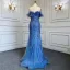 High End Meeresblau Handgefertigt Perlenstickerei Pailletten Gespaltete Front Ballkleider 2024 Meerjungfrau Bandeau Kurze Ärmel Rückenfreies Lange Ball Festliche Kleider