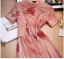 Chinese style Blushing Pink Printing Split Front Cheongsam 2024 Trumpet / Mermaid High Neck Short Sleeve Prom Floor-Length / Long