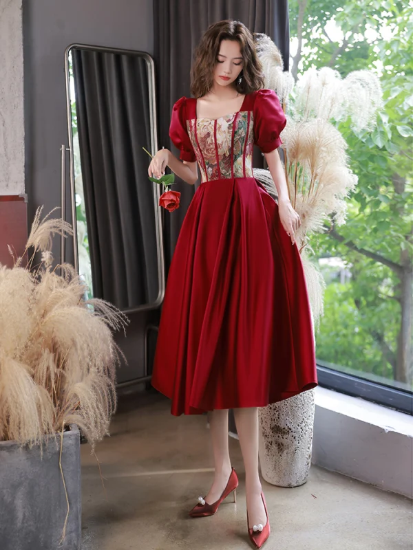 Chic Beautiful Burgundy Printing Graduation Dresses 2022 A-Line Princess Homecoming Long