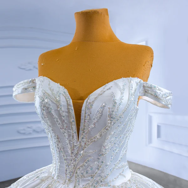 High End Weiß Perlenstickerei Pailletten Brautkleider / Hochzeitskleider 2022 Ballkleid Off Shoulder Ärmellos Rückenfreies Lange Hochzeit