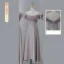 Modest / Simple Blushing Pink Satin Bridesmaid Dresses 2023 A-Line / Princess Off-The-Shoulder Sleeveless Backless Pearl Bow Sash Tea-length Bridesmaid Dresses