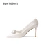 Elegante Ivory / Creme Perle Strass Leder Satin Brautschuhe 2024 8 cm Stilettos Spitzschuh Hochzeit Pumps Hochhackige