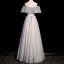 Chic / Belle Bleu Ciel Perlage Paillettes Robe De Bal 2022 Princesse Encolure Carrée Manches Courtes Dos Nu Noeud Ceinture Longue Promo Robe De Ceremonie