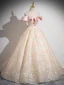 Chic / Beautiful Blushing Pink Sequins Lace Flower Prom Dresses 2024 Ball Gown Off-The-Shoulder Sleeveless Backless Floor-Length / Long Prom Formal Dresses