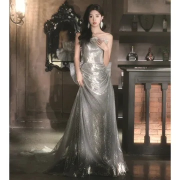 Glitter Sexy Zilveren Pailletten Avondjurken 2026 Trompet Zeemeermin Strapless Mouwloos Ruglooze Strik Sweep Trein Avond Gelegenheid Jurken