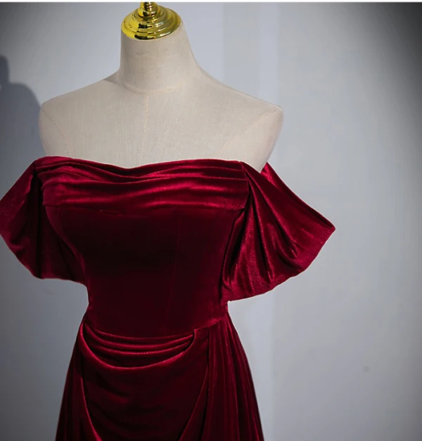 Chic / Beautiful Burgundy Velour Prom Dresses 2023 Ball Gown Strapless Sleeveless Backless Floor-Length / Long Prom Formal Dresses