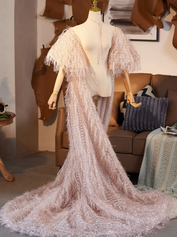 Charming Blushing Pink Tassel Prom Short Sleeve shawl 2025