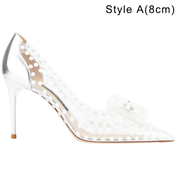 Sexy Silber Perle Strass Abend Pumps Hochhackige 2022 8 cm Stilettos Spitzschuh Pumps