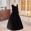 Audrey Hepburn Style Black Velvet Winter Prom Dresses 2024 A-Line / Princess Square Neckline Long Sleeve Backless Floor-Length / Long Prom Formal Dresses