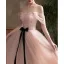 Fashion Blushing Pink Pearl Evening Dresses  2022 A-Line / Princess Off-The-Shoulder Bow Short Sleeve Backless Floor-Length / Long Evening Party Formal Dresses