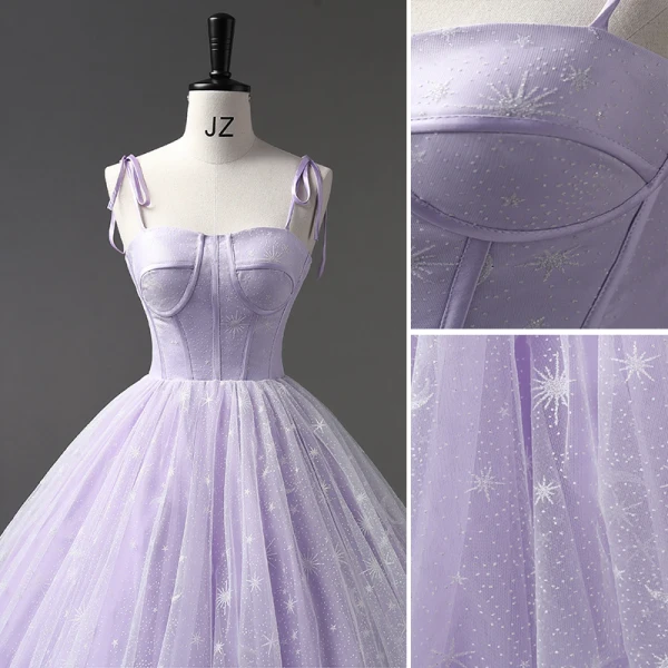 Chic / Belle Lavande Glitter Robe De Bal 2023 Robe Boule Bretelles Spaghetti Sans Manches Dos Nu Longue Promo Robe De Ceremonie
