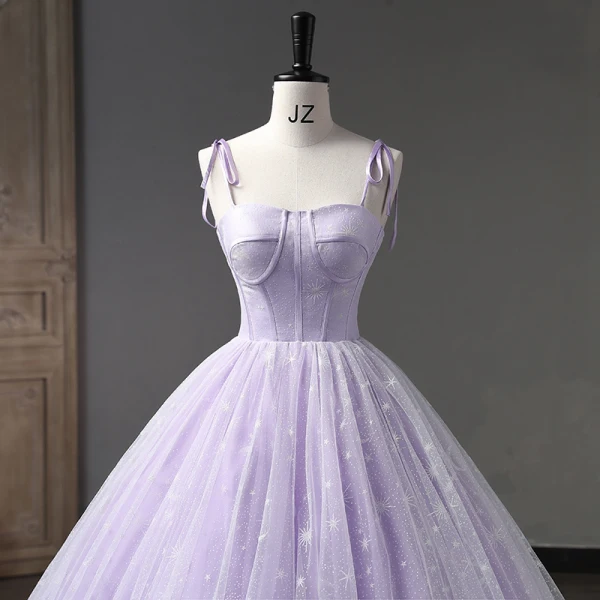 Chic / Belle Lavande Glitter Robe De Bal 2023 Robe Boule Bretelles Spaghetti Sans Manches Dos Nu Longue Promo Robe De Ceremonie