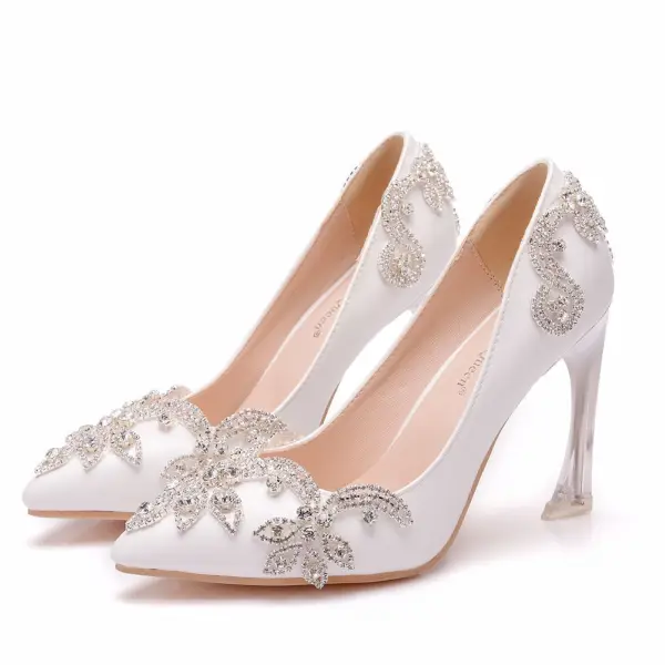 Schöne Weiß Strass Ball Pumps 2022 9 cm Stilettos Spitzschuh Pumps Hochhackige