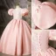 Lovely Candy Pink Beading Sequins Birthday Flower Girl Dresses 2022 Ball Gown Scoop Neck Puffy Short Sleeve Floor-Length / Long Flower Girl Dresses