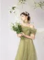 Fashion Sage Green Sequins Ruffle Prom Dresses 2025 A-Line / Princess Off-The-Shoulder Short Sleeve Backless Floor-Length / Long Prom Formal Dresses