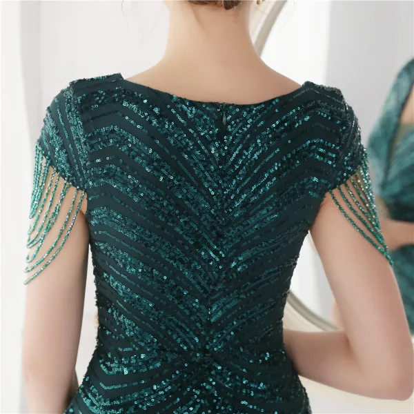 Sexy Black Beading Sequins Evening Dresses 2022 Trumpet / Mermaid V-Neck Sleeveless Floor-Length / Long Evening Party Formal Dresses