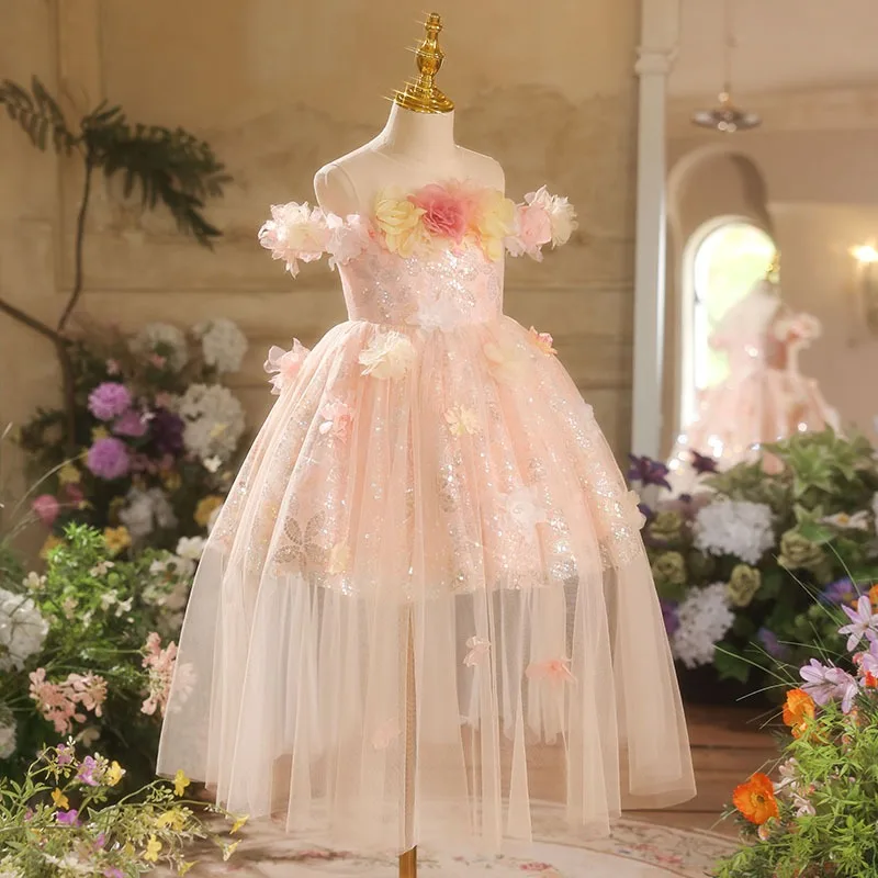 Bling Bling Blushing Pink Sequins Appliques Birthday Flower Girl Dresses 2025 Ball Gown Bling Bling Blushing Pink Sequins Appliques Birthday Flower Girl Dresses 2025 Ball Gown